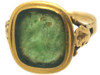 Georgian 15ct Gold Carved Moss Agate Ring with Intaglio of Dionysus, the Greek God of Wine