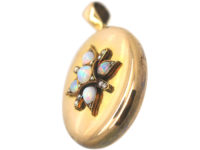 Victorian 15ct Gold Locket set with Opals & Rose Diamonds