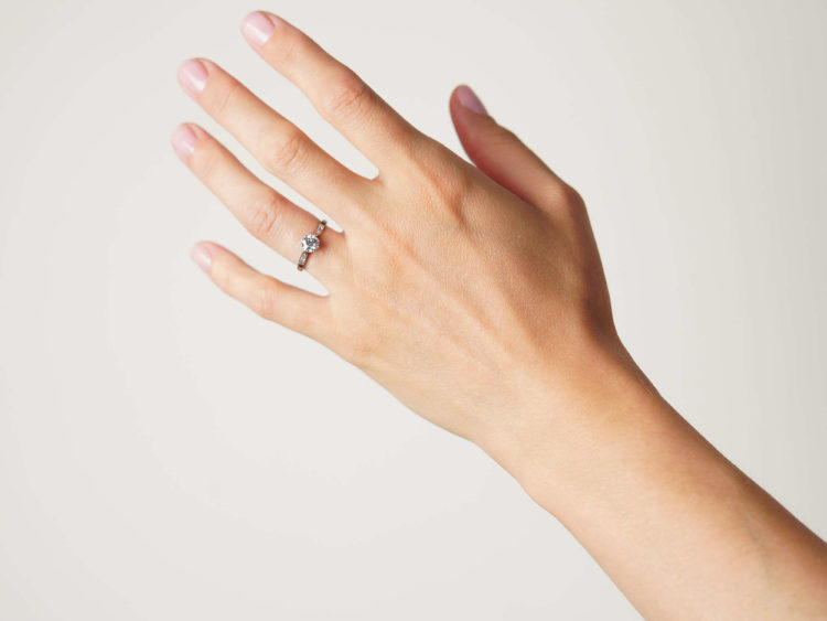 Art Deco 18ct Gold & Platinum, Diamond Solitaire Ring with Diamond Set Shoulders