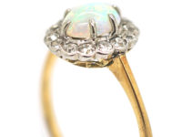 Edwardian 18ct Gold & Platinum, Opal & Diamond Cluster Ring