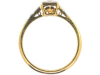Art Deco 18ct Gold & Platinum, Diamond Solitaire Ring with Diamond Set Shoulders
