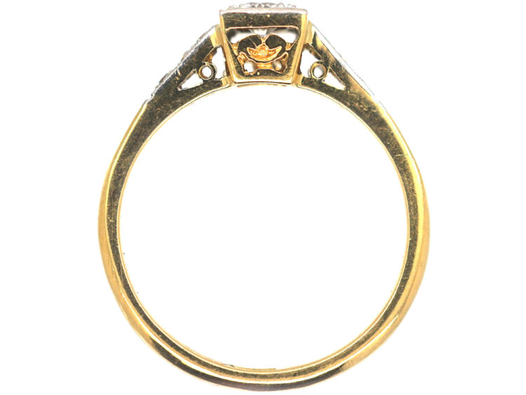 Art Deco 18ct Gold & Platinum, Diamond Solitaire Ring with Diamond Set Shoulders