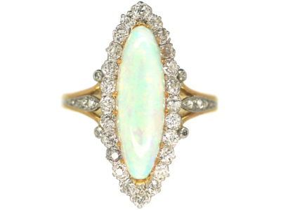 Edwardian 18ct Gold, Opal & Diamond Marquise Ring