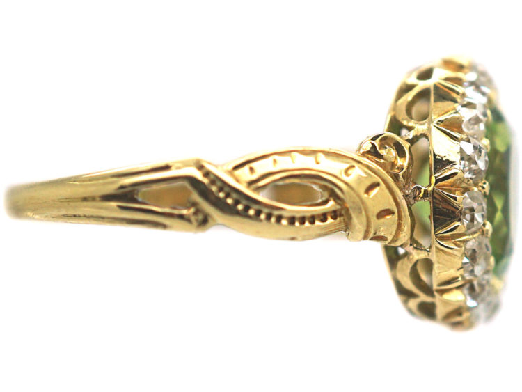 Edwardian 18ct Gold Peridot & Diamond Cluster Ring