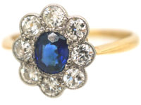 Edwardian 18ct Gold & Platinum, Sapphire & Diamond Oval Cluster Ring