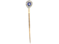 Edwardian 15ct Gold & Platinum, Heart Shaped Sapphire & Diamond Tie Pin