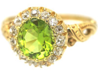 Edwardian 18ct Gold Peridot & Diamond Cluster Ring
