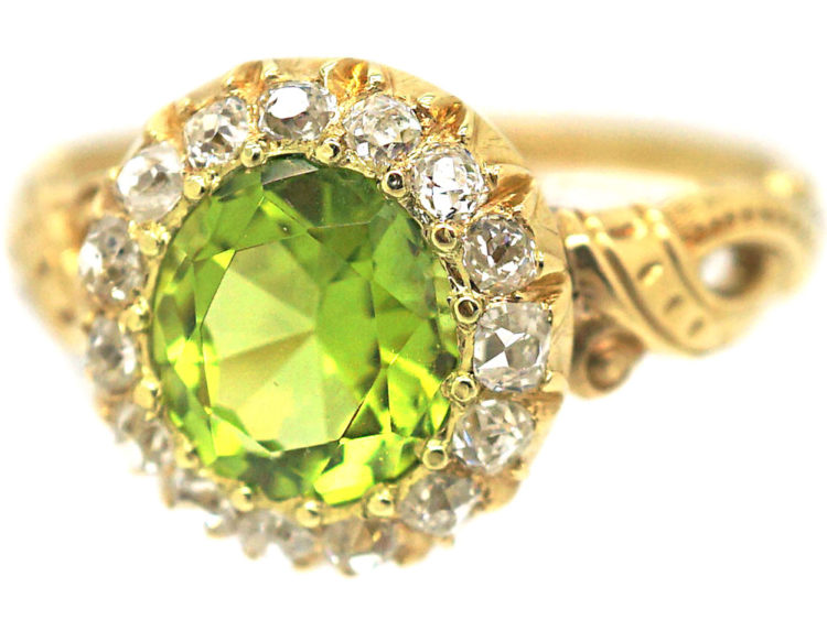 Edwardian 18ct Gold Peridot & Diamond Cluster Ring