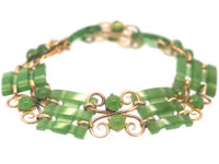 Art Deco 9ct Gold & Nephrite Bracelet