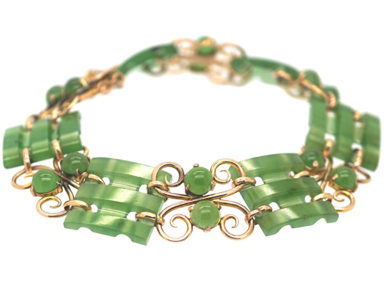 Art Deco 9ct Gold & Nephrite Bracelet