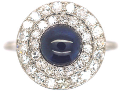 Art Deco Platinum Diamond & Cabochon Sapphire Cluster Ring
