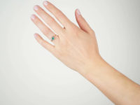 Edwardian 18ct Emerald & Diamond Cluster Ring with Diamond Set Shoulders