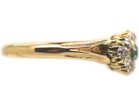 Edwardian 18ct Gold Emerald & Diamond Boat Shaped Ring