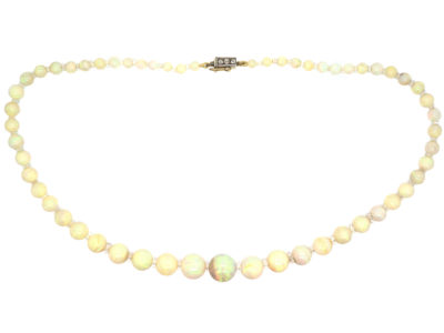 Edwardian Opal Beads with Diamond Set Clasp