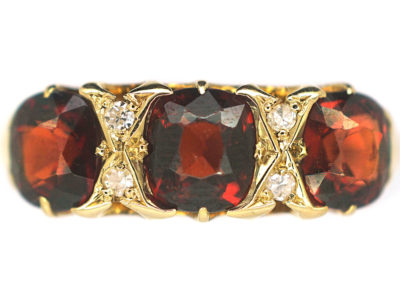 Edwardian 18ct Gold, Three Stone Garnet & Diamond Ring