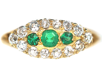 Edwardian 18ct Gold Emerald & Diamond Boat Shaped Ring