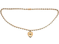 Edwardian 15ct Gold Turquoise & Natural Split Pearl Heart on a 15ct Gold & Turquoise Chain