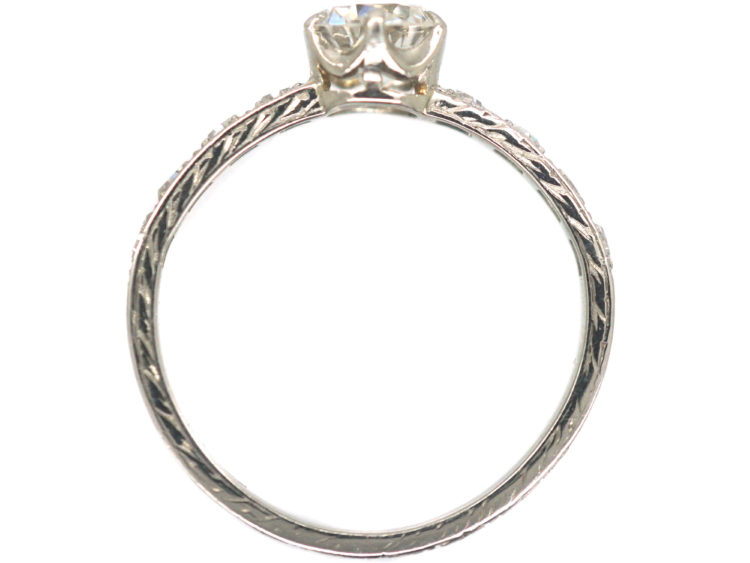 Art Deco Platinum Diamond Solitaire Ring with Diamond Set Shoulders