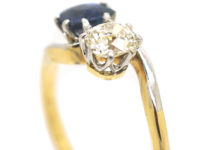 Edwardian 18ct Gold & Platinum Sapphire & Diamond Crossover Ring
