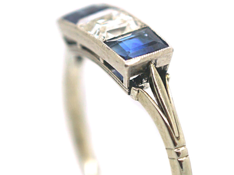 Art Deco Platinum, Sapphire & Diamond Three Stone Ring