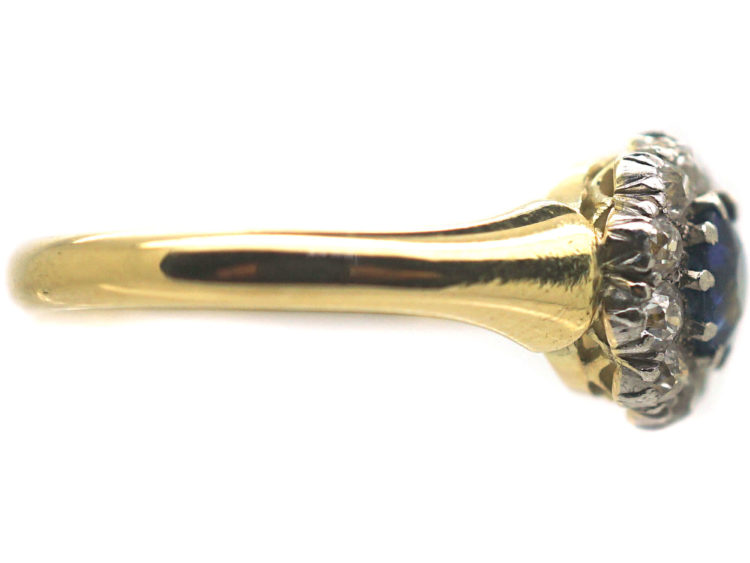 Edwardian 18ct Gold & Platinum, Sapphire & Diamond Cluster Ring
