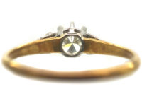 Art Deco 18ct Gold & Platinum, Diamond Solitaire Ring with Diamond Set Shoulders