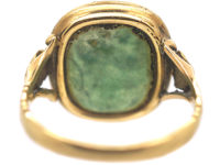 Georgian 15ct Gold Carved Moss Agate Ring with Intaglio of Dionysus, the Greek God of Wine