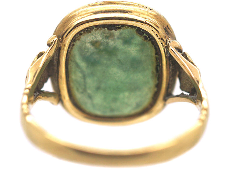 Georgian 15ct Gold Carved Moss Agate Ring with Intaglio of Dionysus, the Greek God of Wine