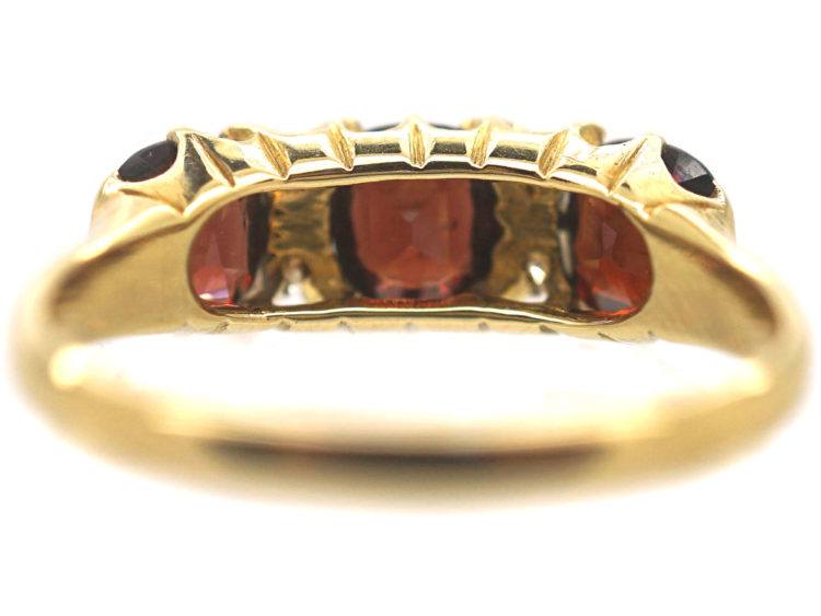 Edwardian 18ct Gold, Three Stone Garnet & Diamond Ring