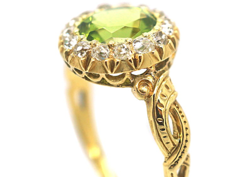 Edwardian 18ct Gold Peridot & Diamond Cluster Ring