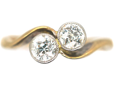 Edwardian 18ct Gold & Platinum, Two Stone Diamond Crossover Ring