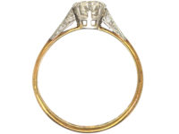 Art Deco 18ct Gold & Platinum, Diamond Solitaire Ring with Diamond Set Shoulders