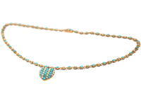 Edwardian 15ct Gold Turquoise & Natural Split Pearl Heart on a 15ct Gold & Turquoise Chain