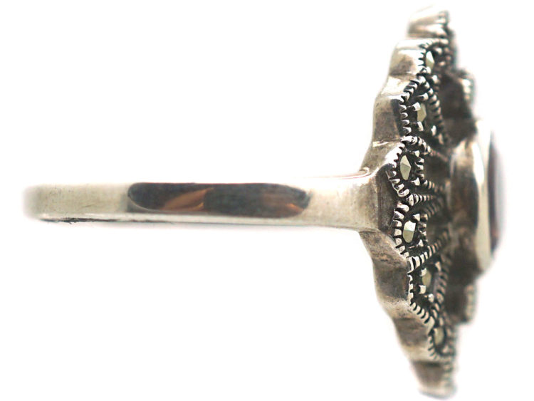 Silver, Pink Tourmaline & Marcasite Ring