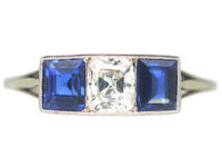 Art Deco Platinum, Sapphire & Diamond Three Stone Ring