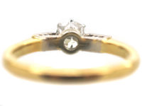 18ct Gold & Platinum, Diamond Solitaire Ring with a Baguette Diamond on Either Side