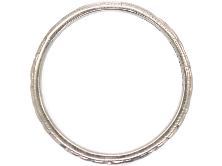 Art Deco Platinum Wedding Ring Engraved with Flowers & Leaves