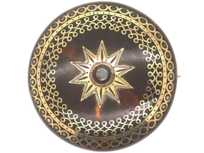 Victorian Tortoiseshell & Pique Round Brooch