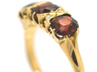 Edwardian 18ct Gold, Three Stone Garnet & Diamond Ring