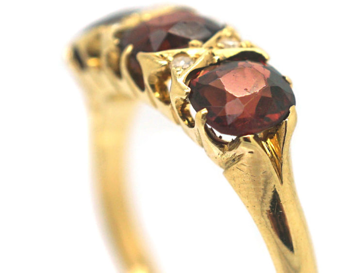 Edwardian 18ct Gold, Three Stone Garnet & Diamond Ring