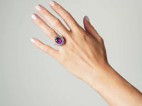 Edwardian 18ct Gold & Platinum, Amethyst & Rose Diamond Cluster Ring