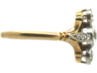 Art Deco 18ct Gold & Platinum, Three Stone Diamond Ring with Diamond Set Shoulders