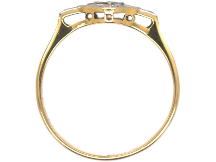Art Deco 18ct Gold & Platinum, Diamond & Emerald Ring