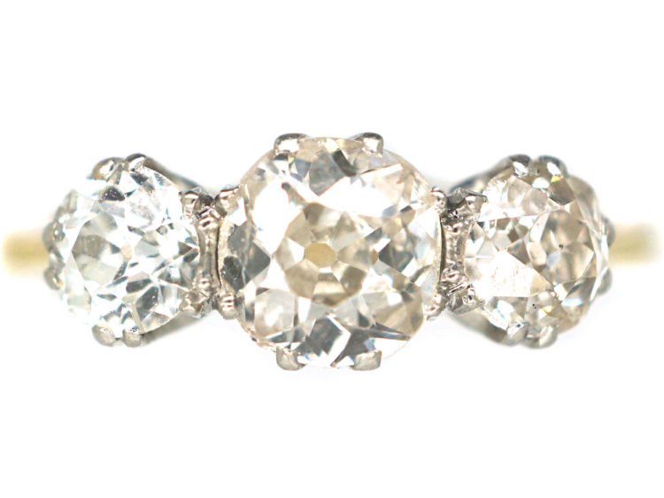 Edwardian 18ct Yellow Gold & Platinum, Three Stone Diamond Ring