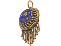 Victorian 18ct Gold Forget Me Not Royal Blue Enamel & Rose Diamond Pendant