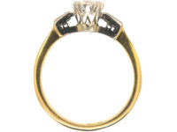 18ct Gold & Platinum, Diamond Solitaire Ring with a Baguette Diamond on Either Side