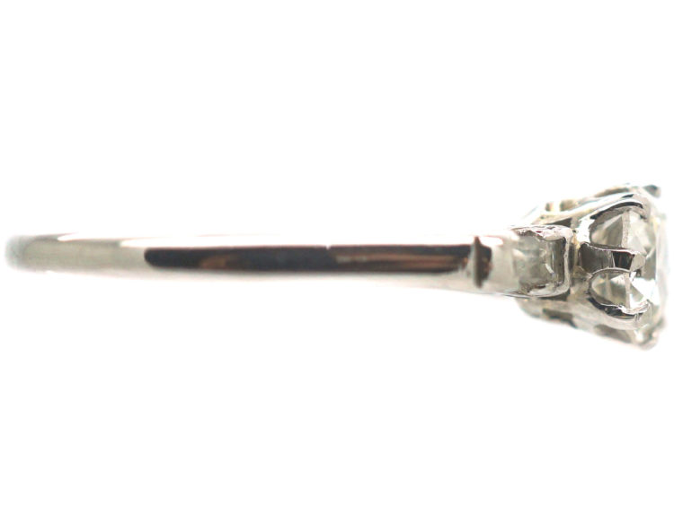 Art Deco Platinum & Diamond Solitaire Ring with Baguette Diamond Shoulders