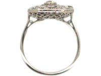 Art Deco Platinum & Diamond Plaque Ring with Flower Motif