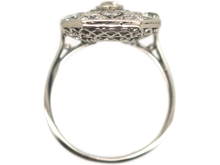 Art Deco Platinum & Diamond Plaque Ring with Flower Motif