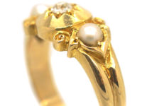 Edwardian 18ct Gold Diamond & Two Natural Split Pearls Ring